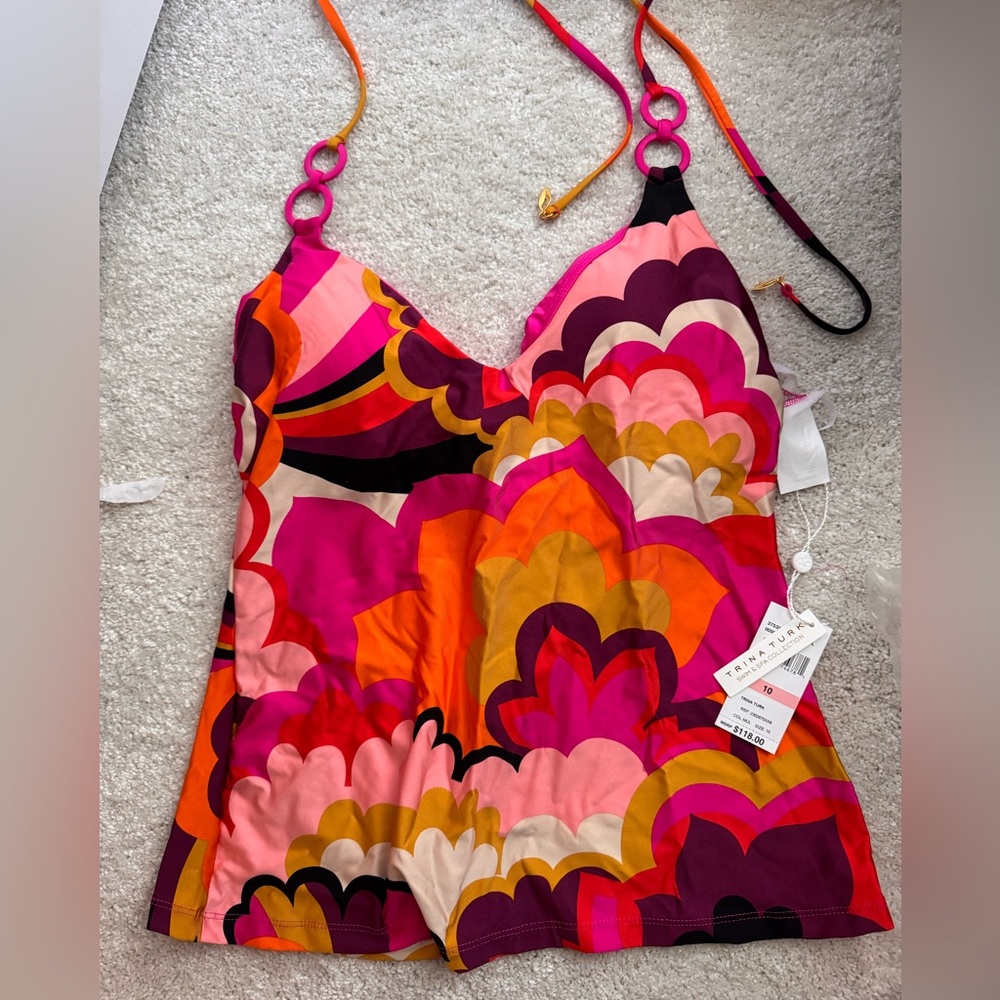 Trina Turk Bold Pink and Orange swim top